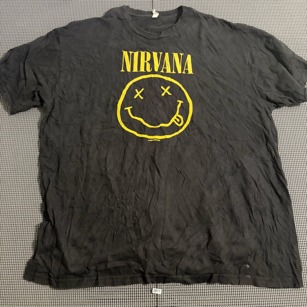 Nirvana Smiley Face Graphic T-Shirt Black Mens 2XL